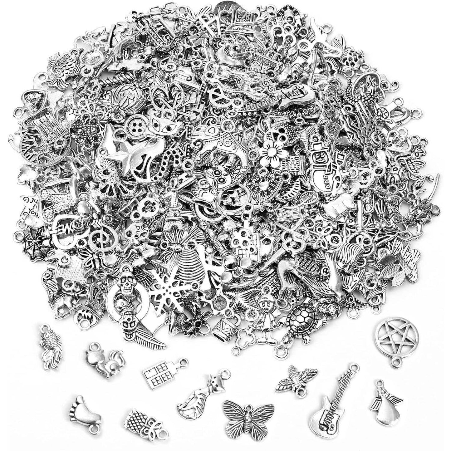50-Pieces: Silver Charms for Jewelry Making Wholesale Bulk Tibetan Silver Charm Pendants for DIY Necklace Bracelet Earring Craft Supplies DailySale