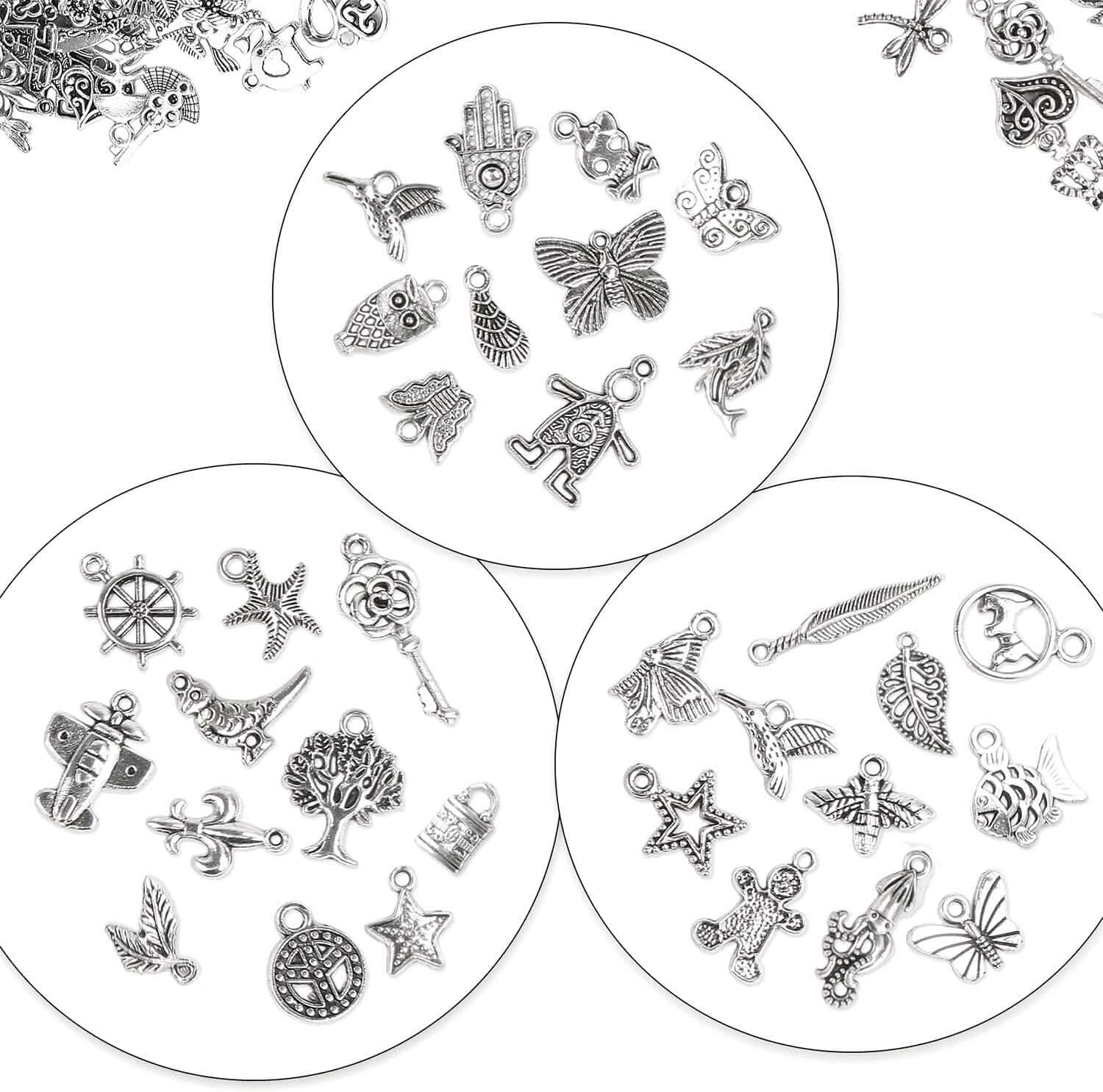 50-Pieces: Silver Charms for Jewelry Making Wholesale Bulk Tibetan Silver Charm Pendants for DIY Necklace Bracelet Earring Craft Supplies DailySale