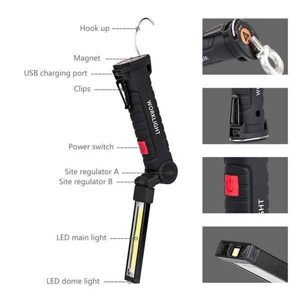 360° Rotation Inspection Lamp LED + COB Flexible Cordless Rechargeable Work Light DailySale