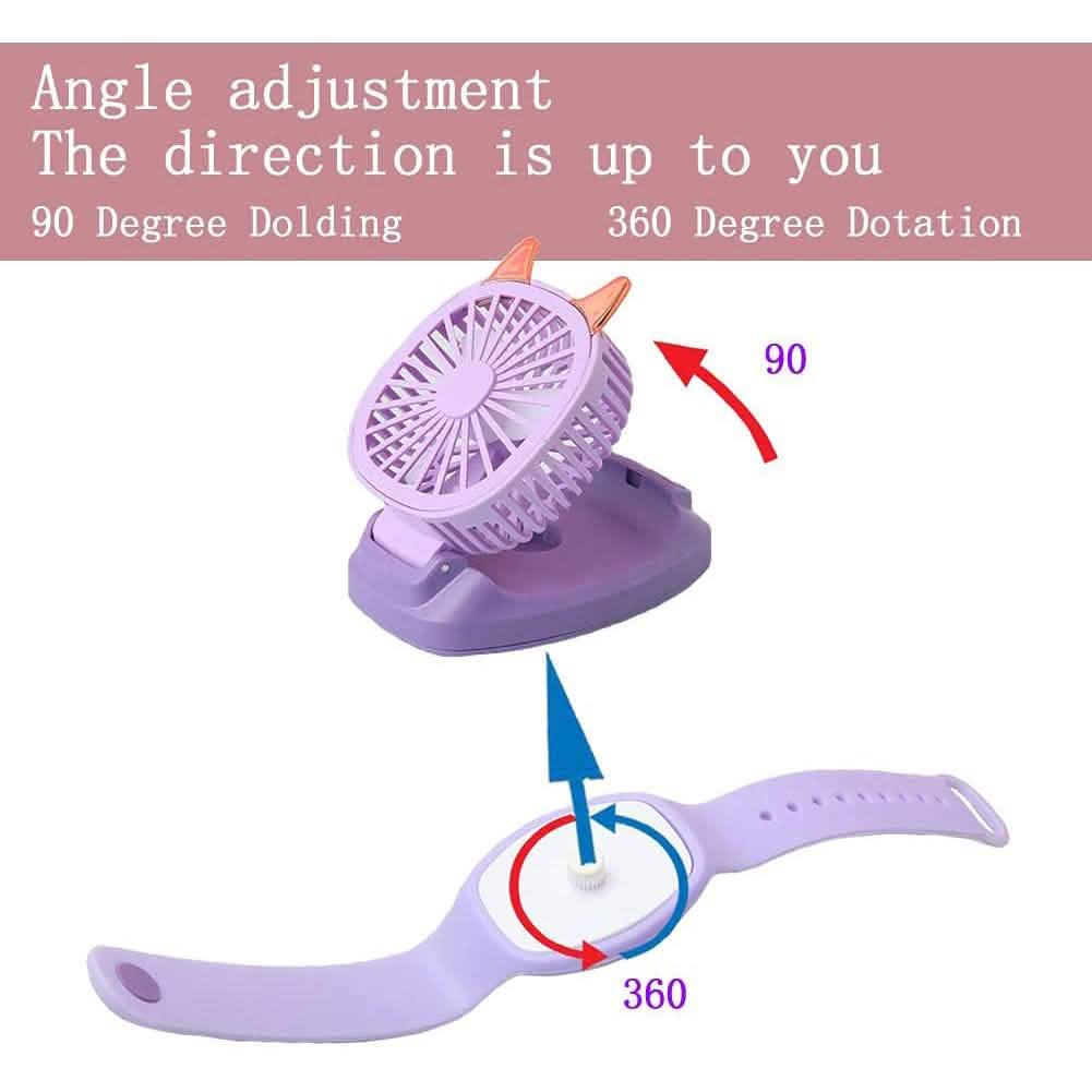 360¬∞Rotation Kids Portable Wrist Strap Mini Watch Hand Held Fan Cat Design DailySale