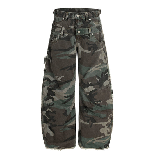 Phantom Camo | Layered Waist Baggy Cargo Pants - Luxuryurbanwear