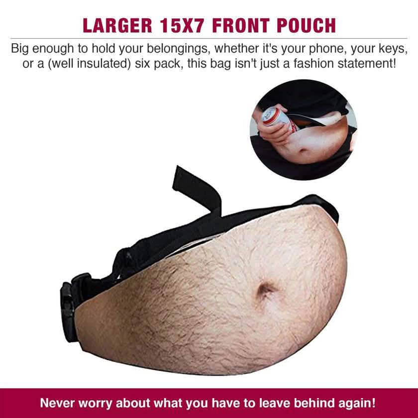 3D Beer Belly Waist Pocket Fanny Pack and Top Prank Gag Gift Travel Carry Pouch DailySale