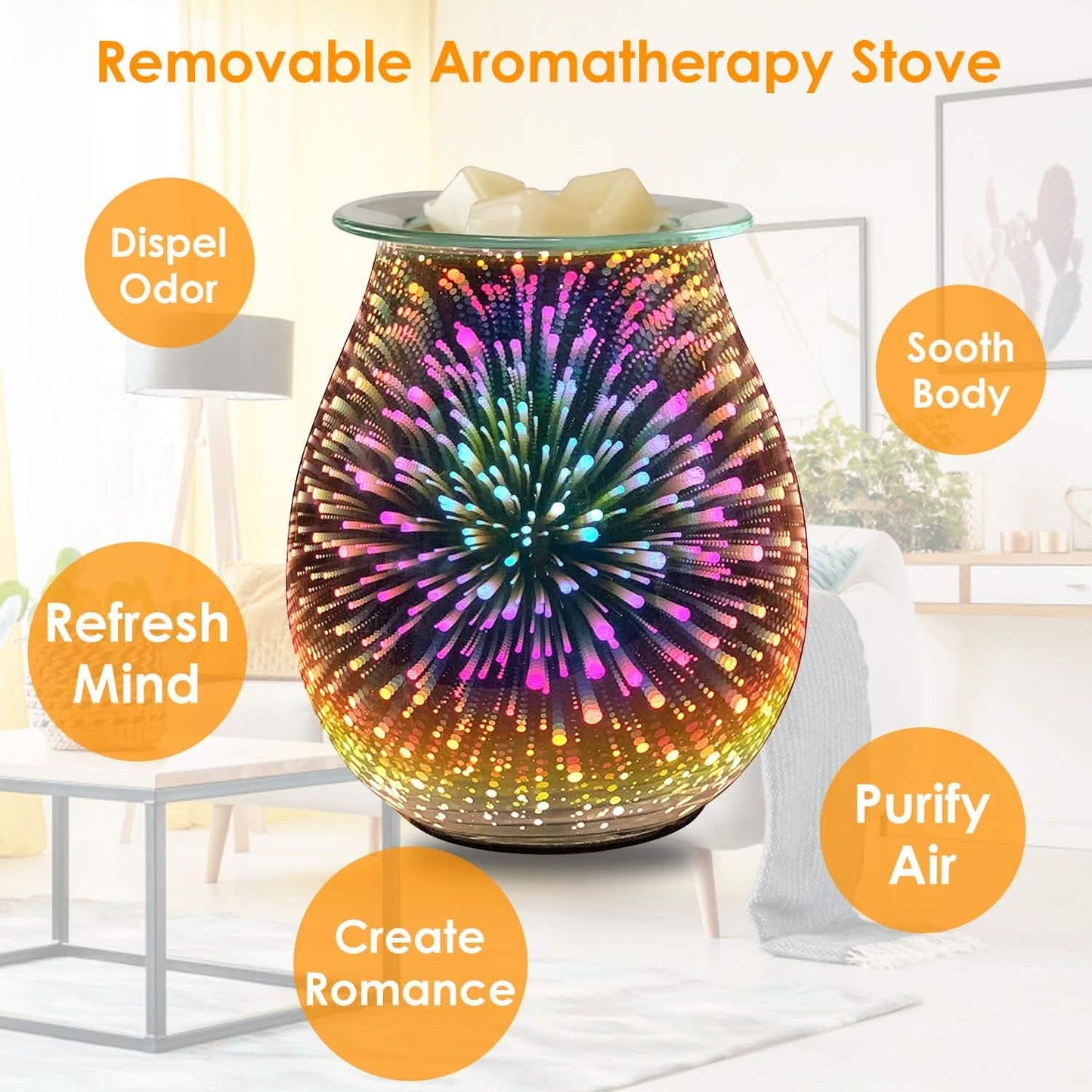 3D Fireworks Glass Wax Warmer Electric Wax Burner Night Lamp DailySale