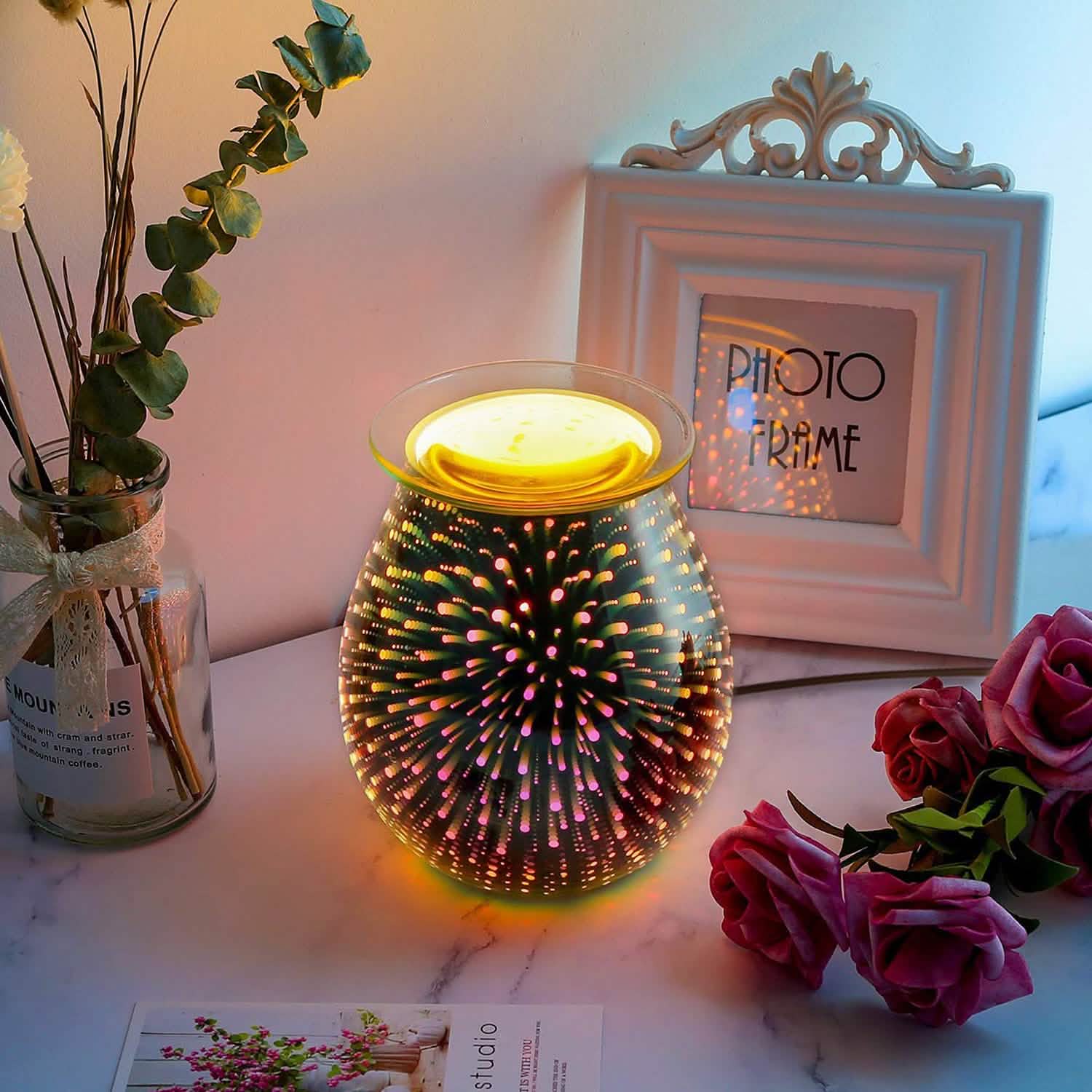 3D Fireworks Glass Wax Warmer Electric Wax Burner Night Lamp DailySale