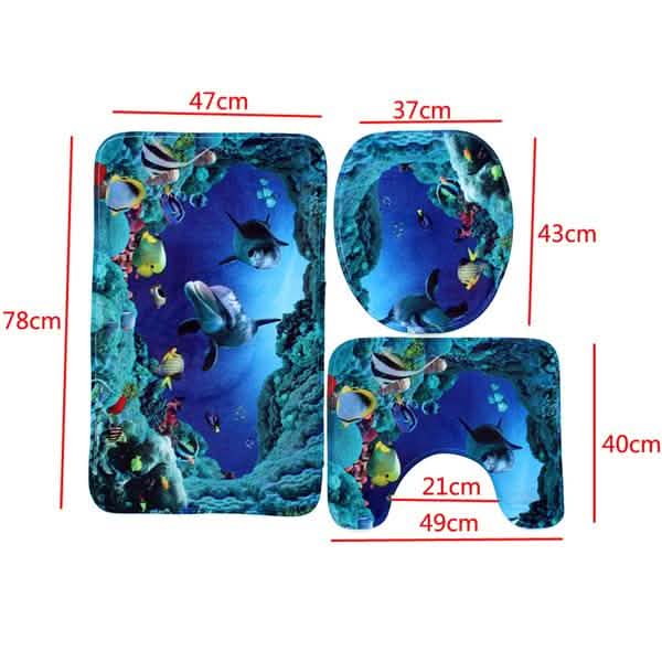 3D Printing Waterproof Shower Curtain Pedestal Rug Toilet Cover Bath Mat Set DailySale