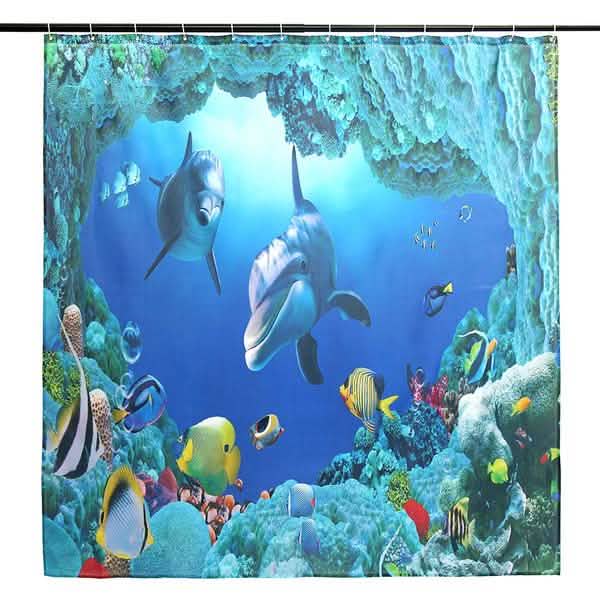 3D Printing Waterproof Shower Curtain Pedestal Rug Toilet Cover Bath Mat Set DailySale