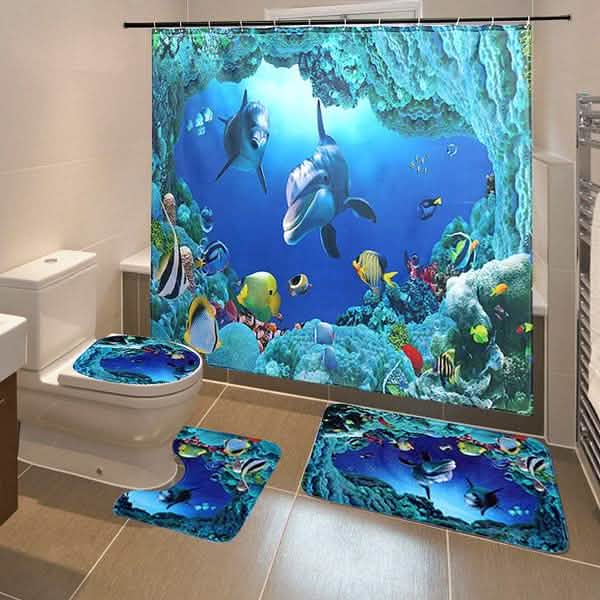 3D Printing Waterproof Shower Curtain Pedestal Rug Toilet Cover Bath Mat Set DailySale