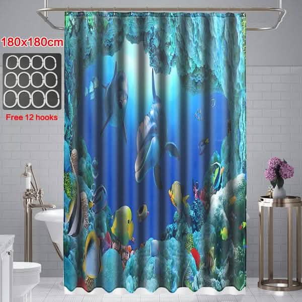 3D Printing Waterproof Shower Curtain Pedestal Rug Toilet Cover Bath Mat Set DailySale