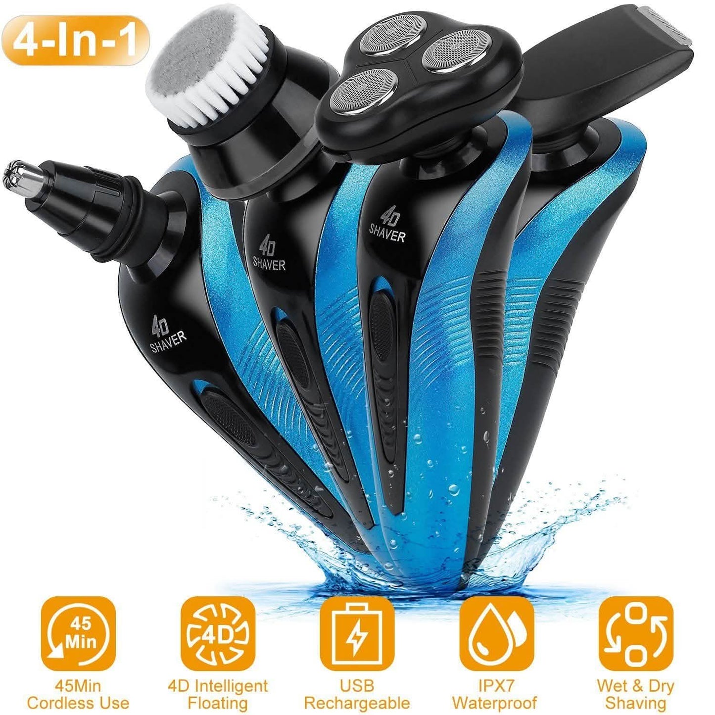 4-in-1 IPX7 Waterproof Beard Trimmer Cordless Razor for Men DailySale