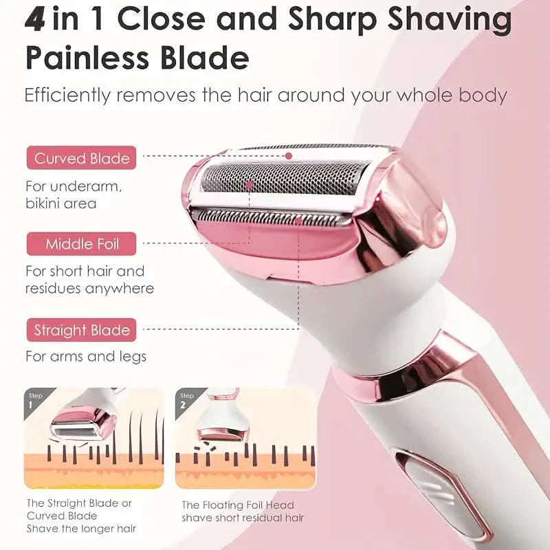 4-in-1 Silky-Smooth Electric Shaver for Women - Wet/Dry, USB Rechargeable & Portable for Full Body Use DailySale