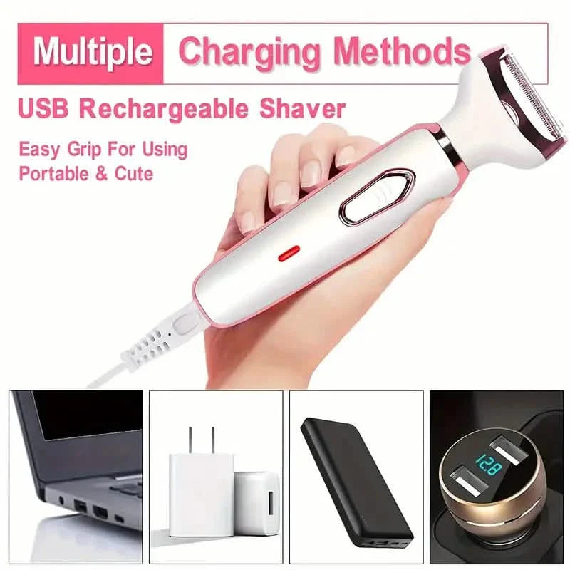 4-in-1 Silky-Smooth Electric Shaver for Women - Wet/Dry, USB Rechargeable & Portable for Full Body Use DailySale