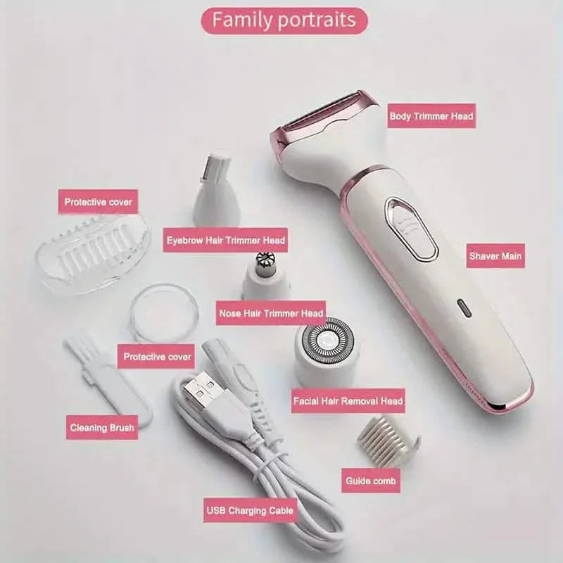 4-in-1 Silky-Smooth Electric Shaver for Women - Wet/Dry, USB Rechargeable & Portable for Full Body Use DailySale
