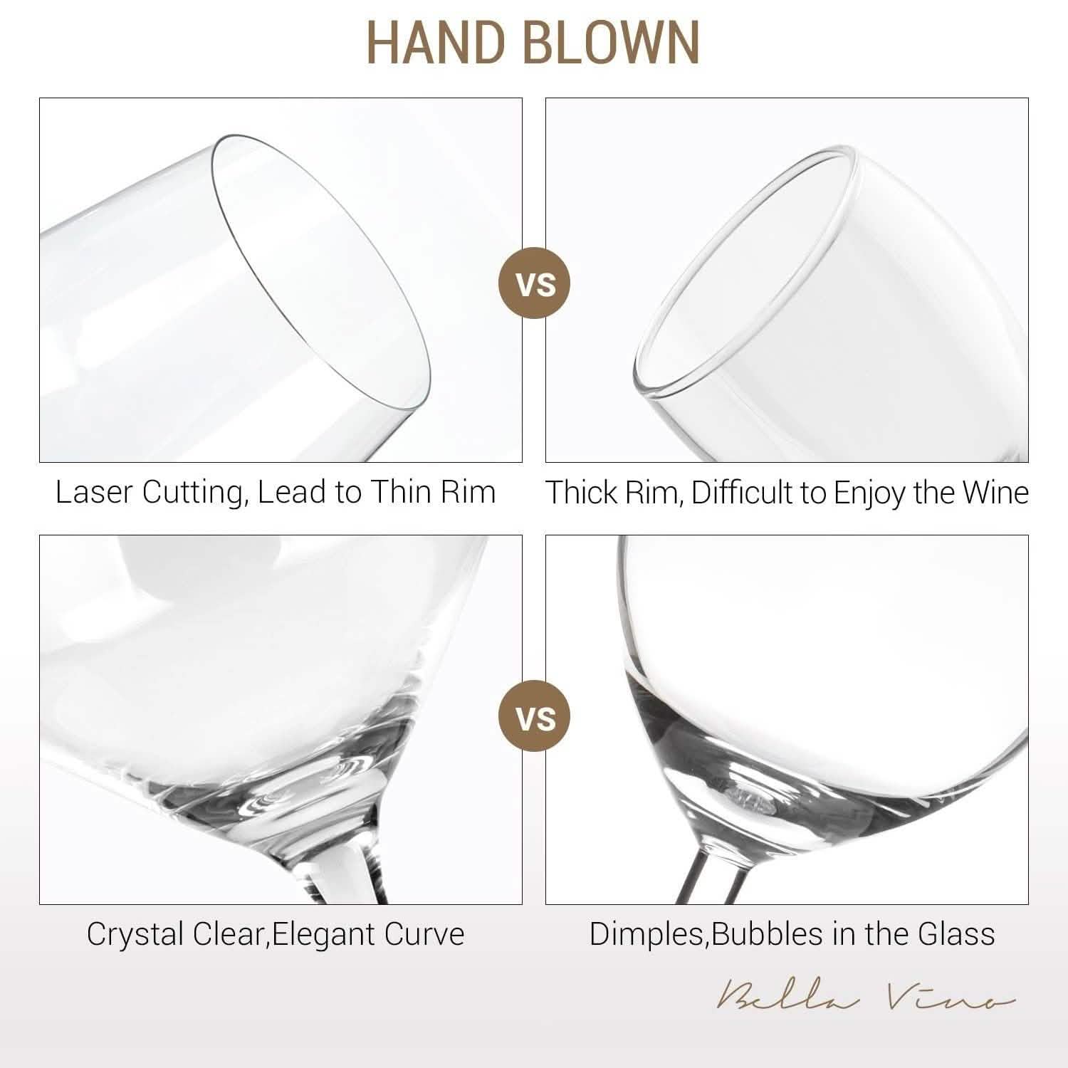 4-Pack: Bella Vino Standard Hand Blown Crystal Red/White Wine Glasses DailySale