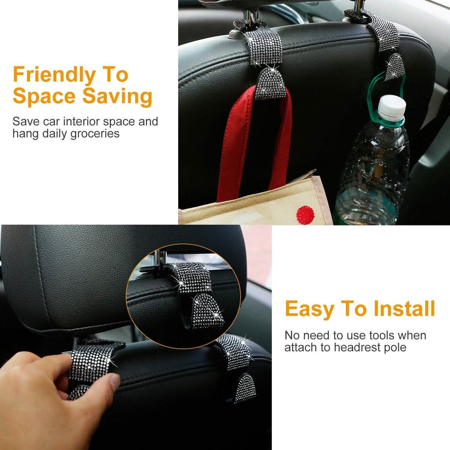 4-Pack: Car Headrest Hooks Bling Rhinestones Back Seat Organizer Hanger Holder DailySale