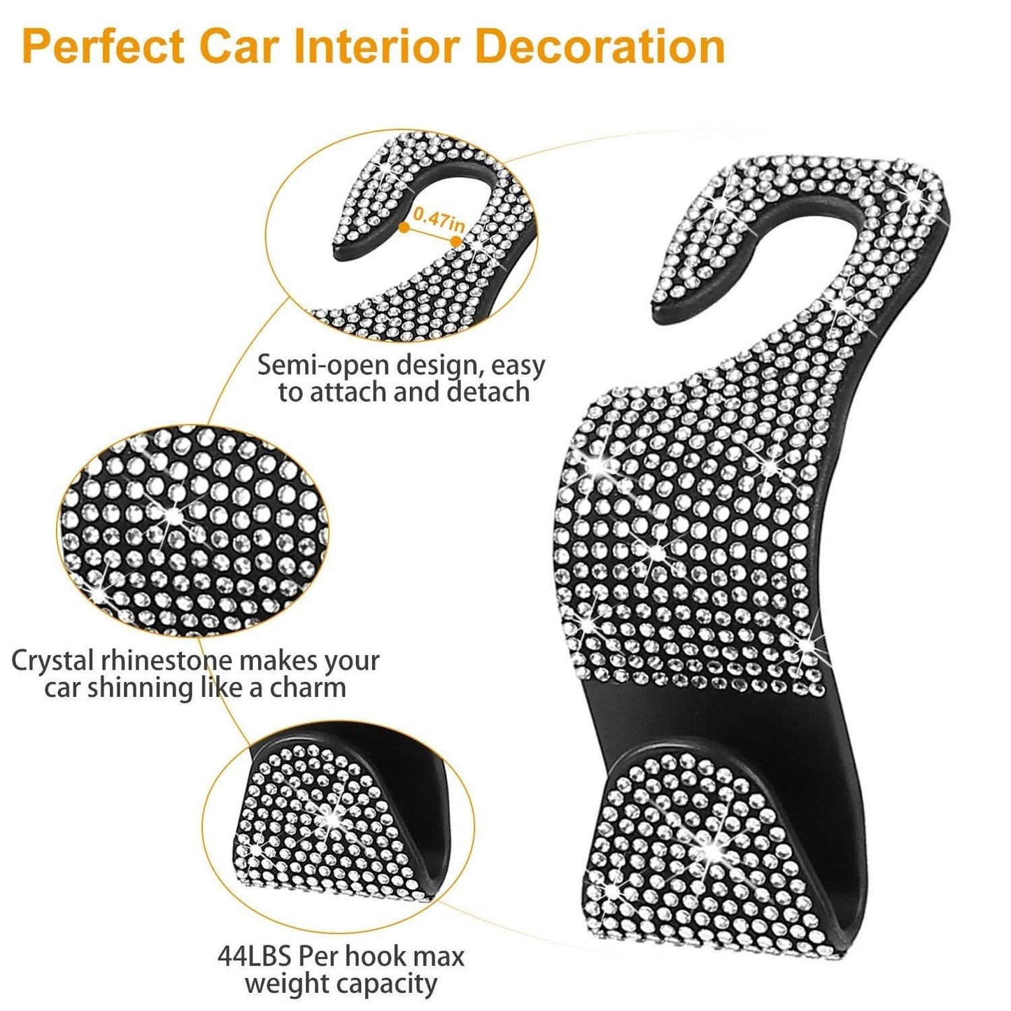 4-Pack: Car Headrest Hooks Bling Rhinestones Back Seat Organizer Hanger Holder DailySale