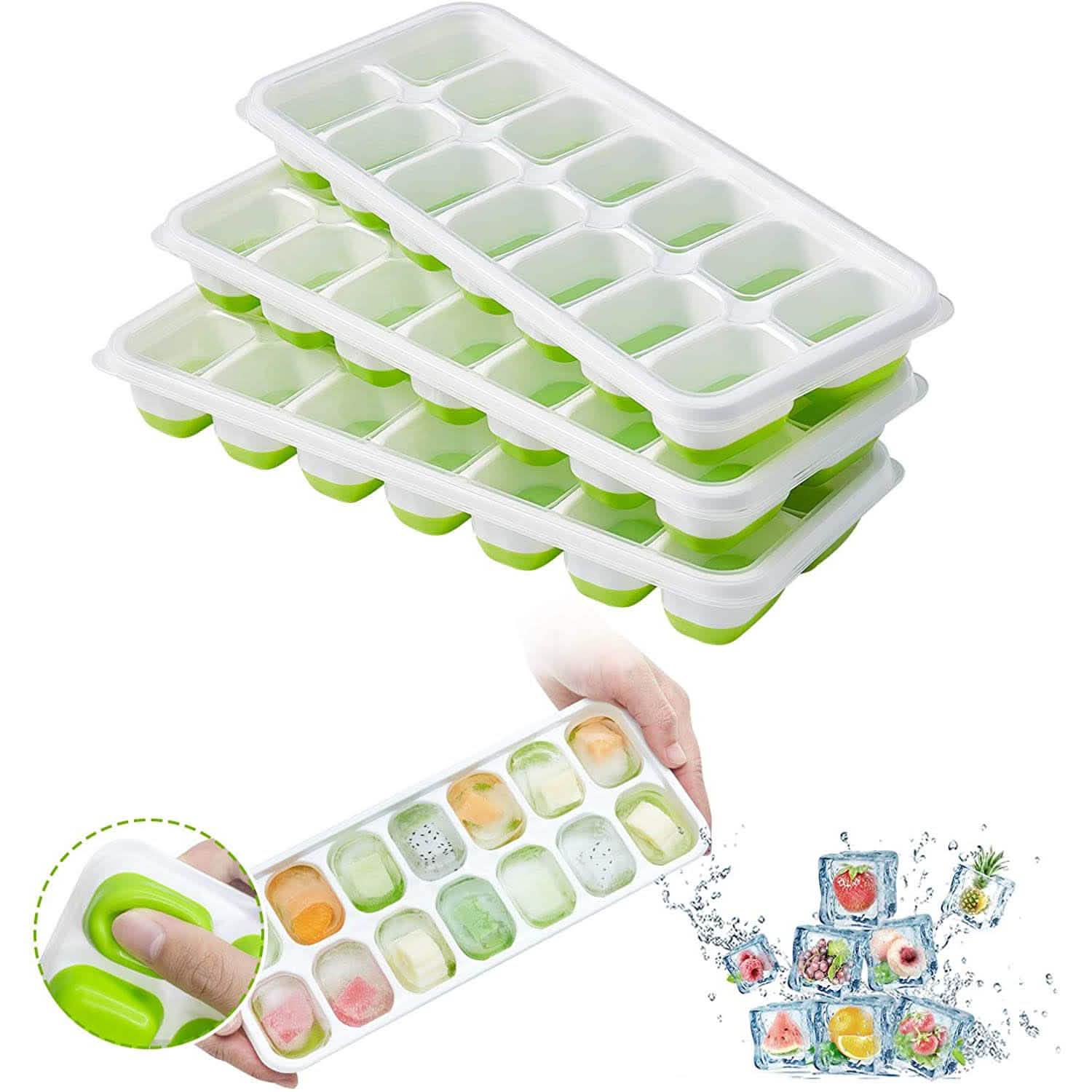 4-Pack: Easy-Release Silicone & Flexible 14-Ice Cube Trays with Spill-Resistant Removable Lid DailySale