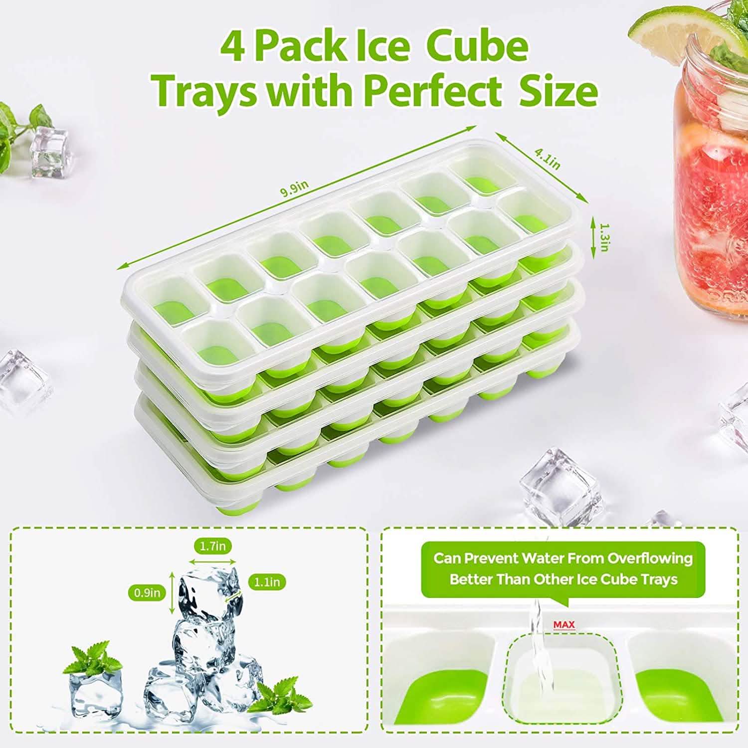 4-Pack: Easy-Release Silicone & Flexible 14-Ice Cube Trays with Spill-Resistant Removable Lid DailySale