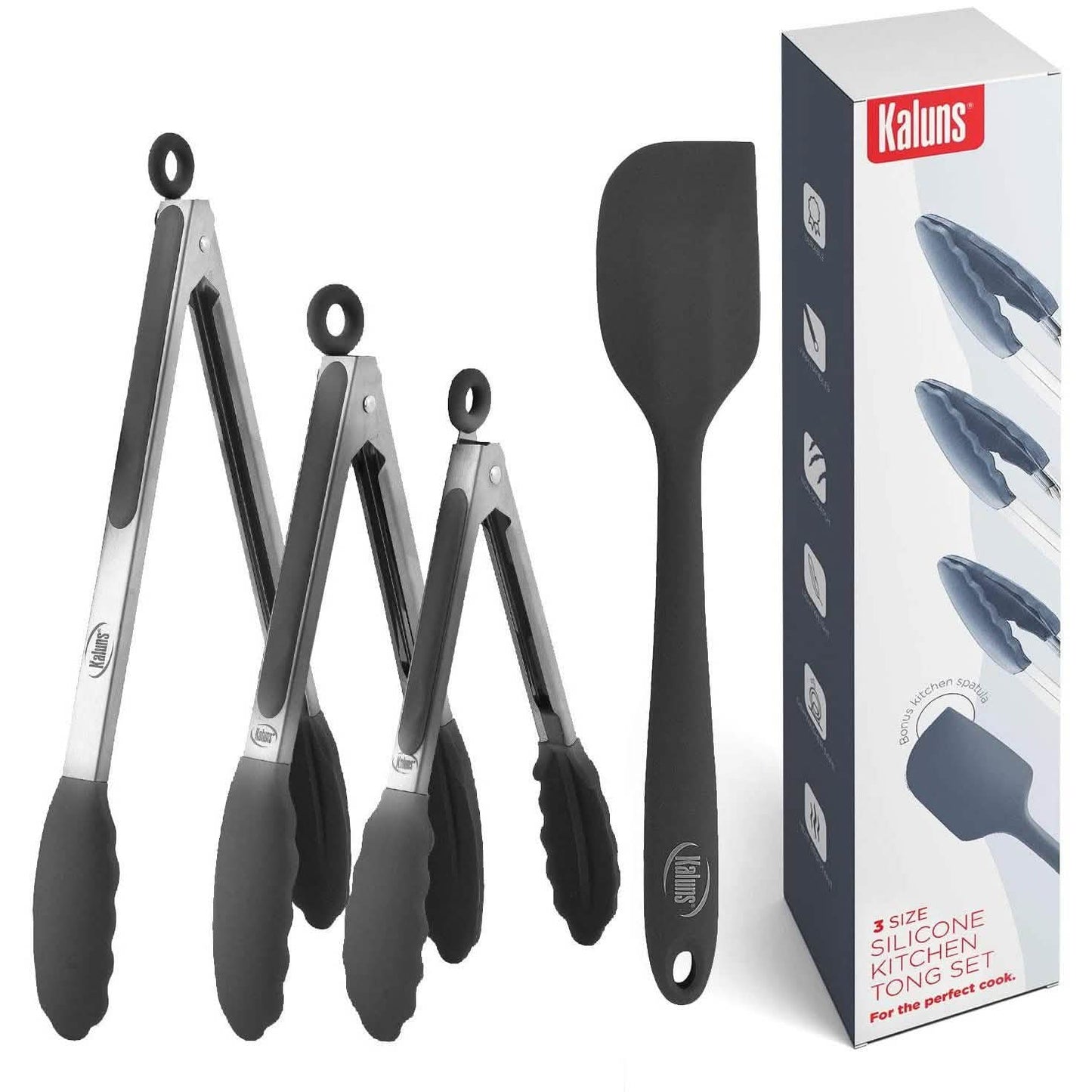 4-Pack: Kaluns Kitchen Tongs for Cooking with Silicone Spatula DailySale