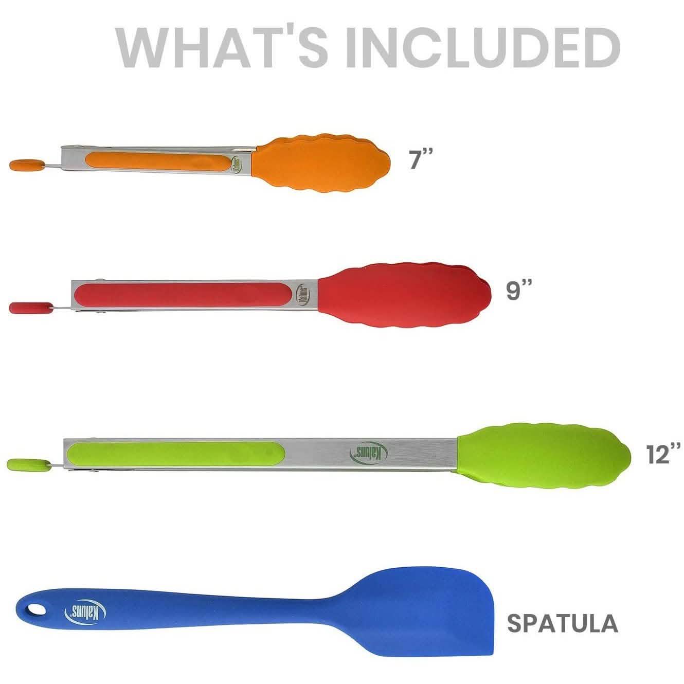 4-Pack: Kaluns Kitchen Tongs for Cooking with Silicone Spatula DailySale
