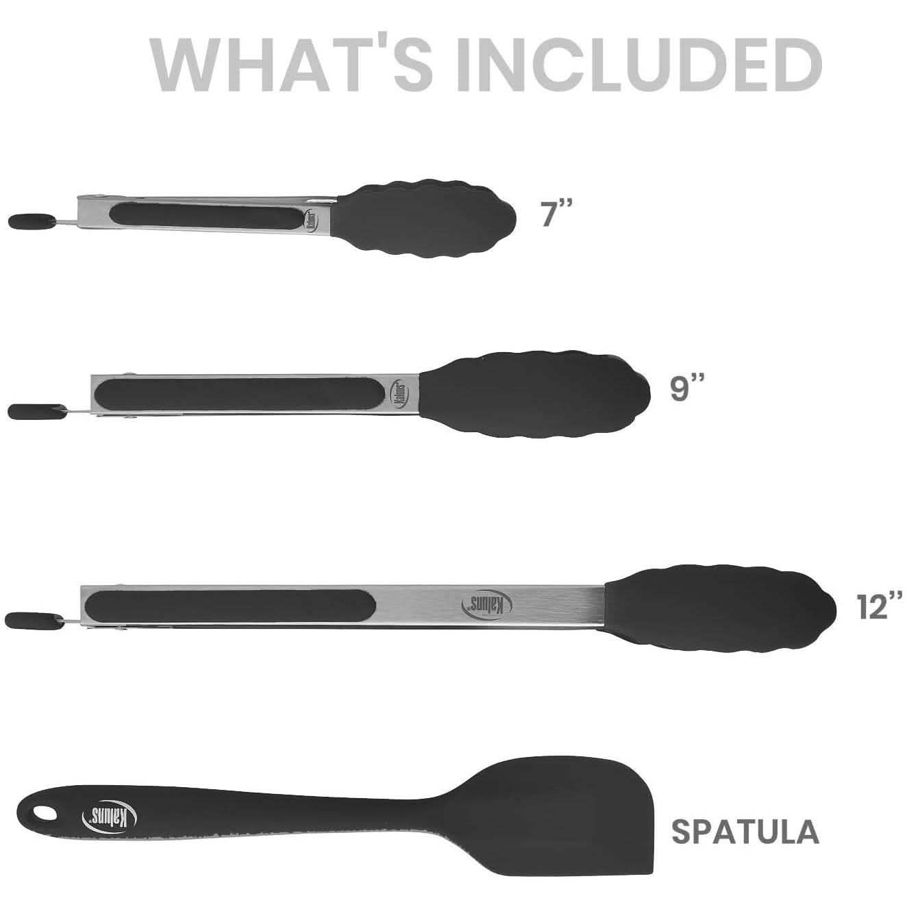 4-Pack: Kaluns Kitchen Tongs for Cooking with Silicone Spatula DailySale