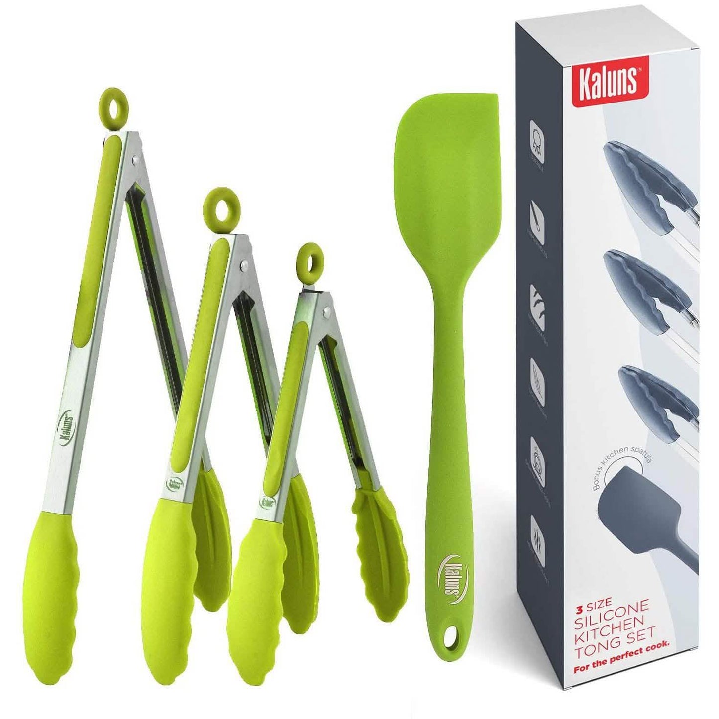 4-Pack: Kaluns Kitchen Tongs for Cooking with Silicone Spatula DailySale