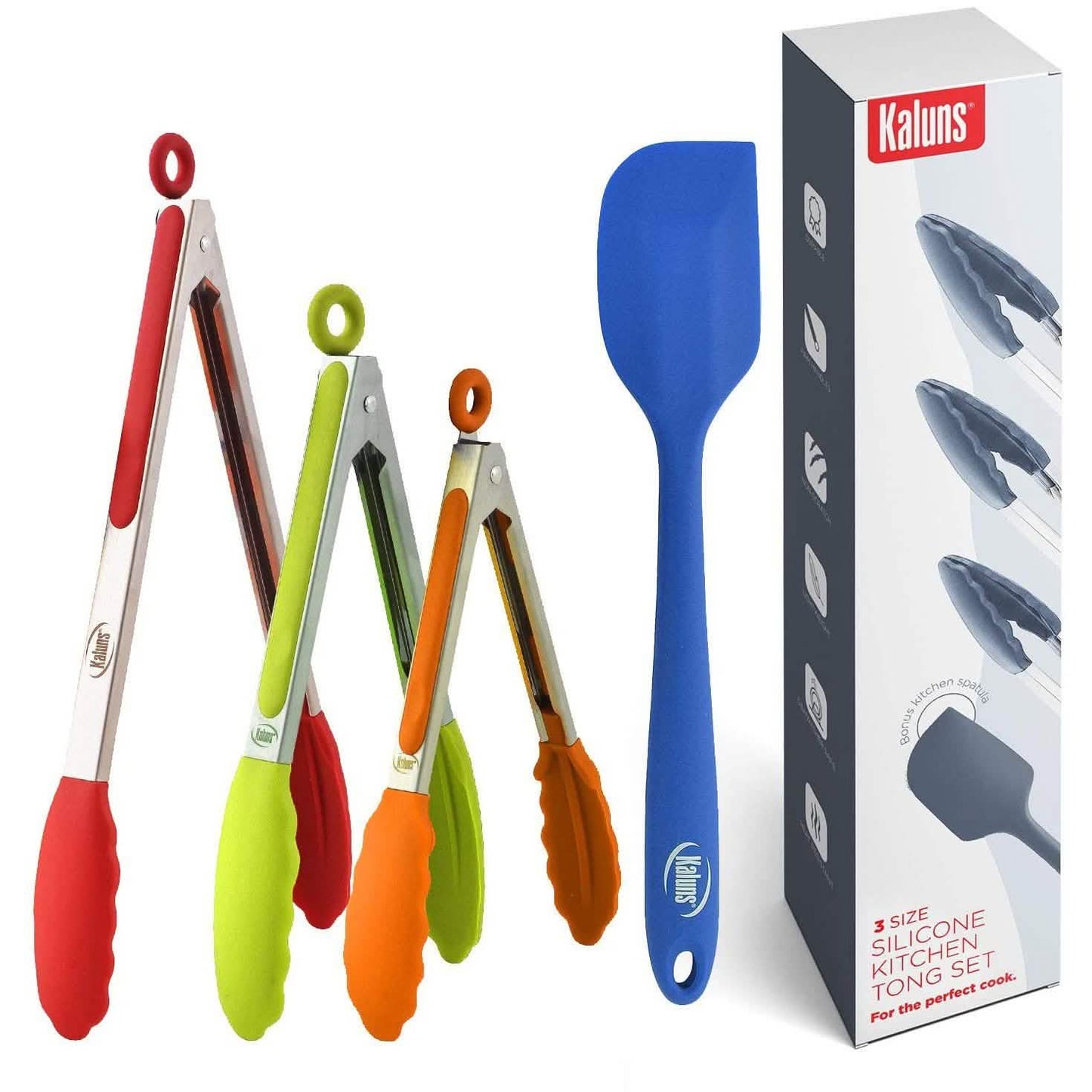 4-Pack: Kaluns Kitchen Tongs for Cooking with Silicone Spatula DailySale
