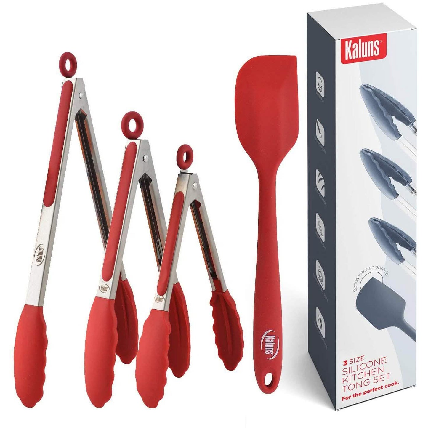 4-Pack: Kaluns Kitchen Tongs for Cooking with Silicone Spatula DailySale
