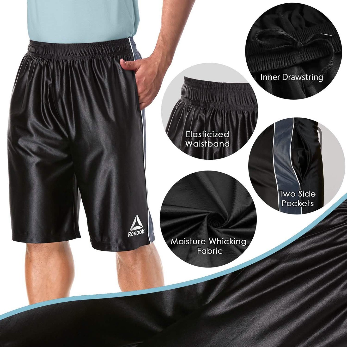 4-Pack: Reebok Men's Two Toned Athletic Performance Dazzle Shorts With Pockets DailySale