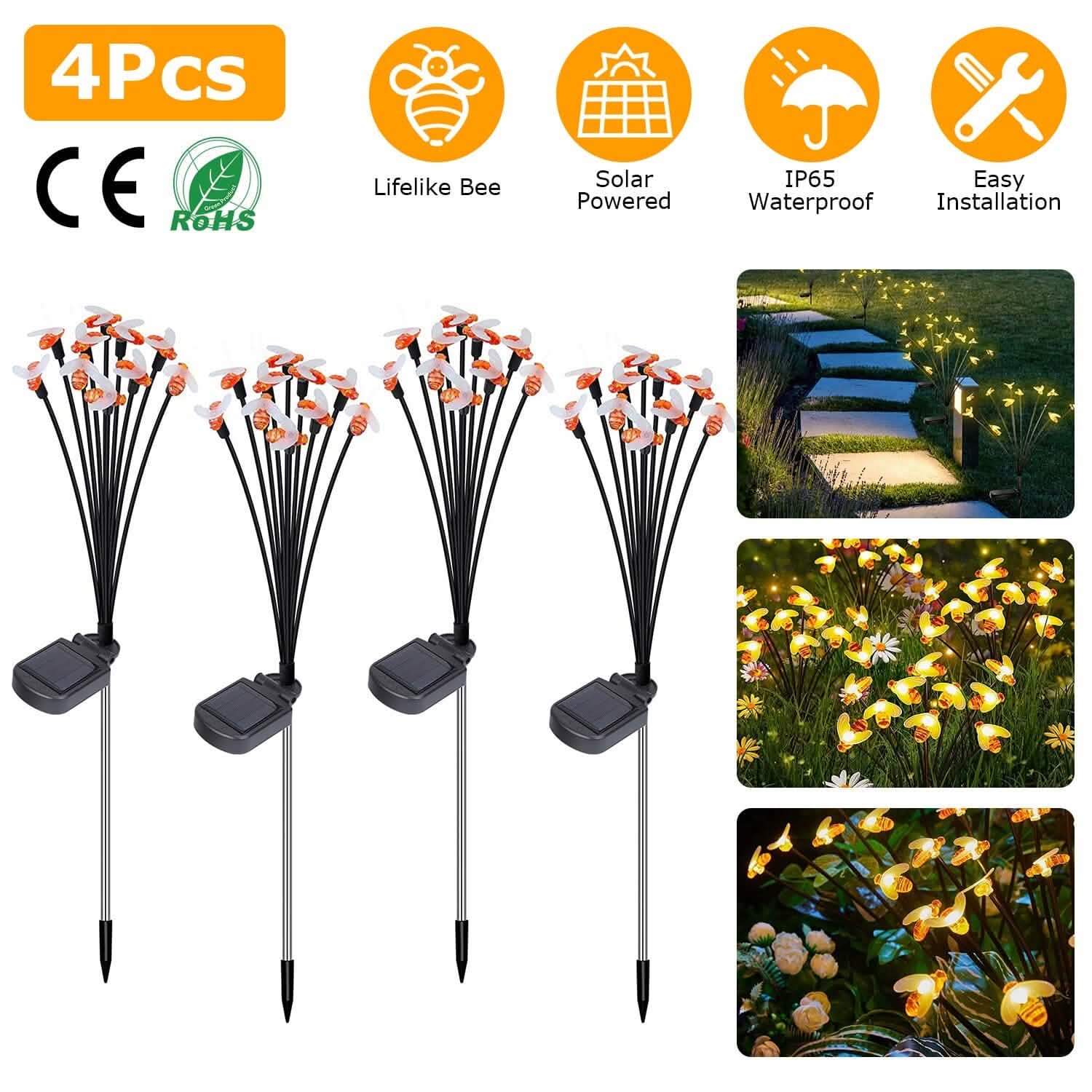 4-Pack: Solar Powered Stake Bee Light 2 Lighting Mode Lifelike Firefly DailySale
