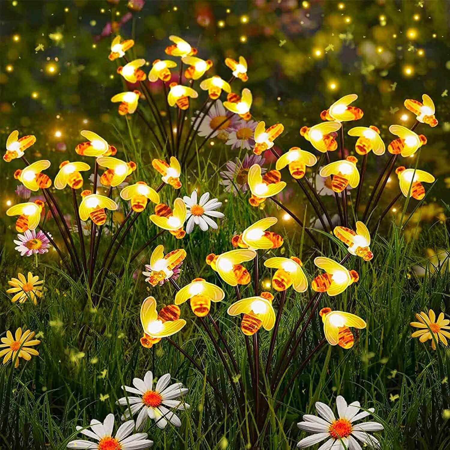 4-Pack: Solar Powered Stake Bee Light 2 Lighting Mode Lifelike Firefly DailySale