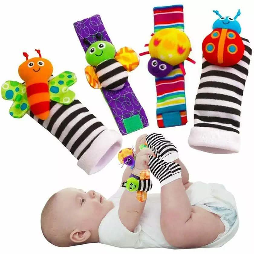4-Piece: Cute Animal Soft Baby Socks Toys Wrist Rattles Set DailySale