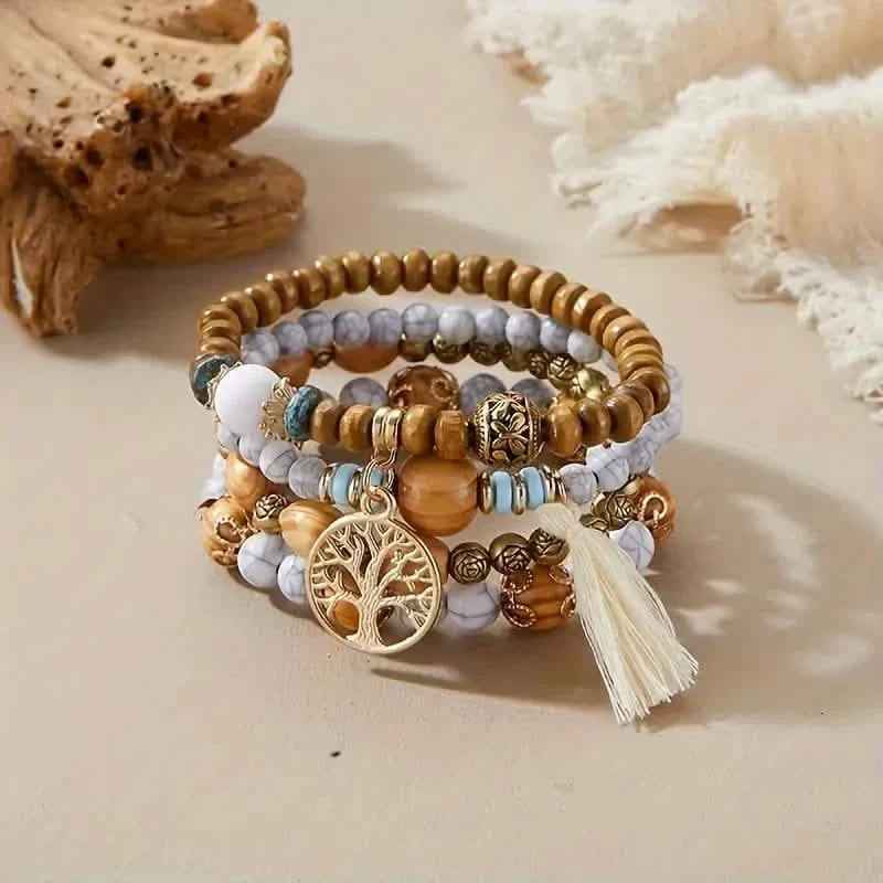 4-Piece Set: Creative Bohemian Bracelet, Layered Beaded Stretchable Bracelet DailySale