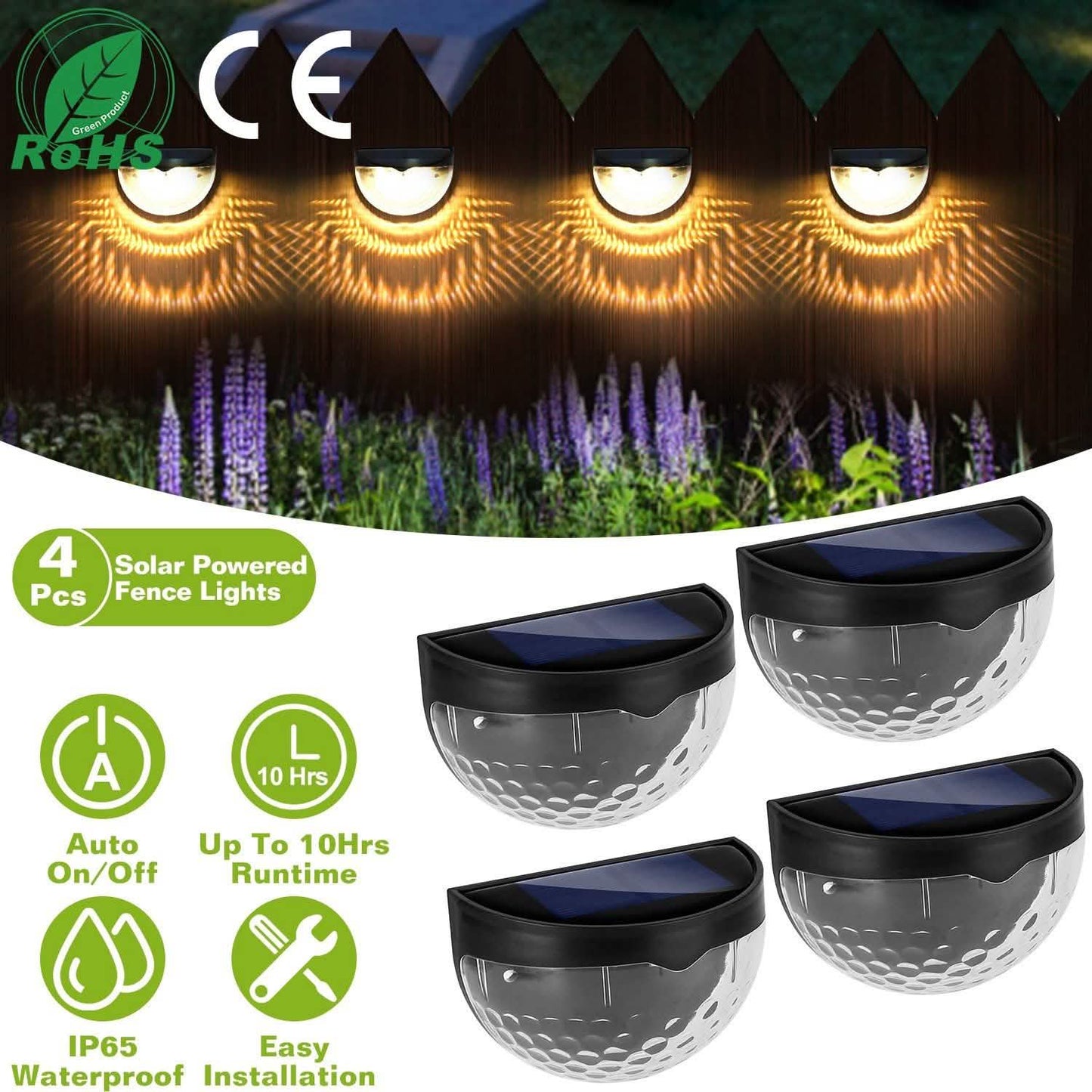 4-Piece: Solar Fence Outdoor Lights DailySale