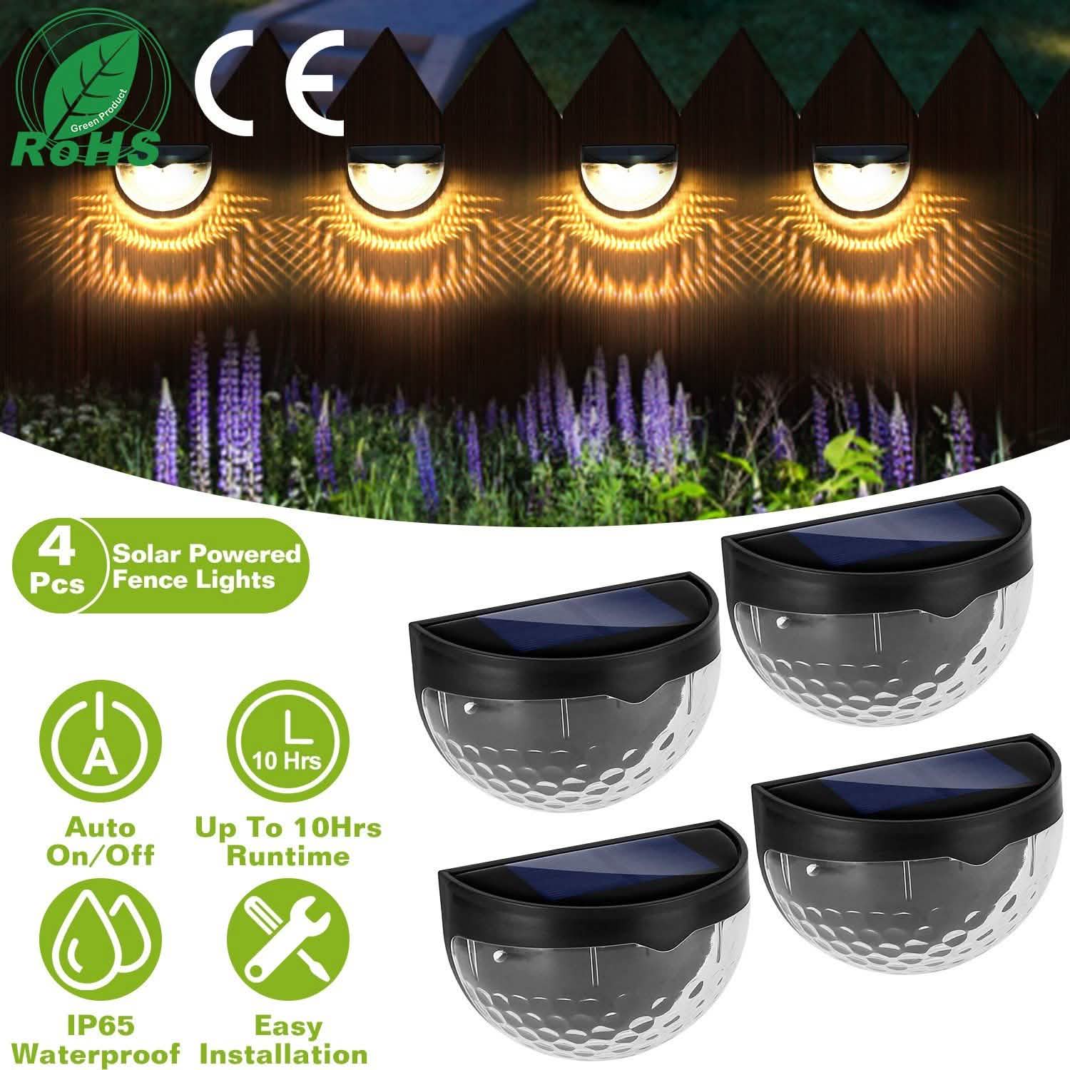 4-Piece: Solar Fence Outdoor Lights DailySale