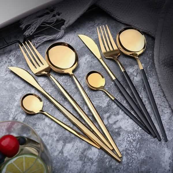 4-Pieces: Mirror Polish Dinnerware Set Stainless Steel Cutlery Set Flat Tableware DailySale