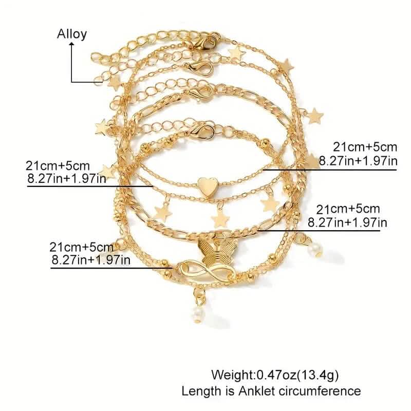 4-Pieces: Stackable Thin Chain Anklet Set DailySale