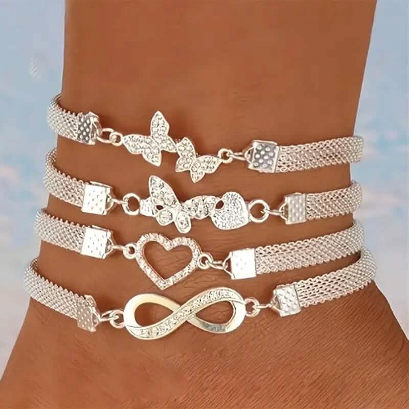 4-Pieces: Wide Edge Chain Anklets Set DailySale