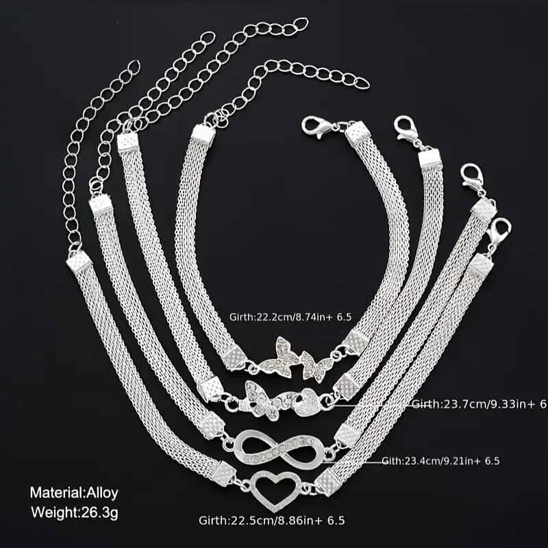 4-Pieces: Wide Edge Chain Anklets Set DailySale