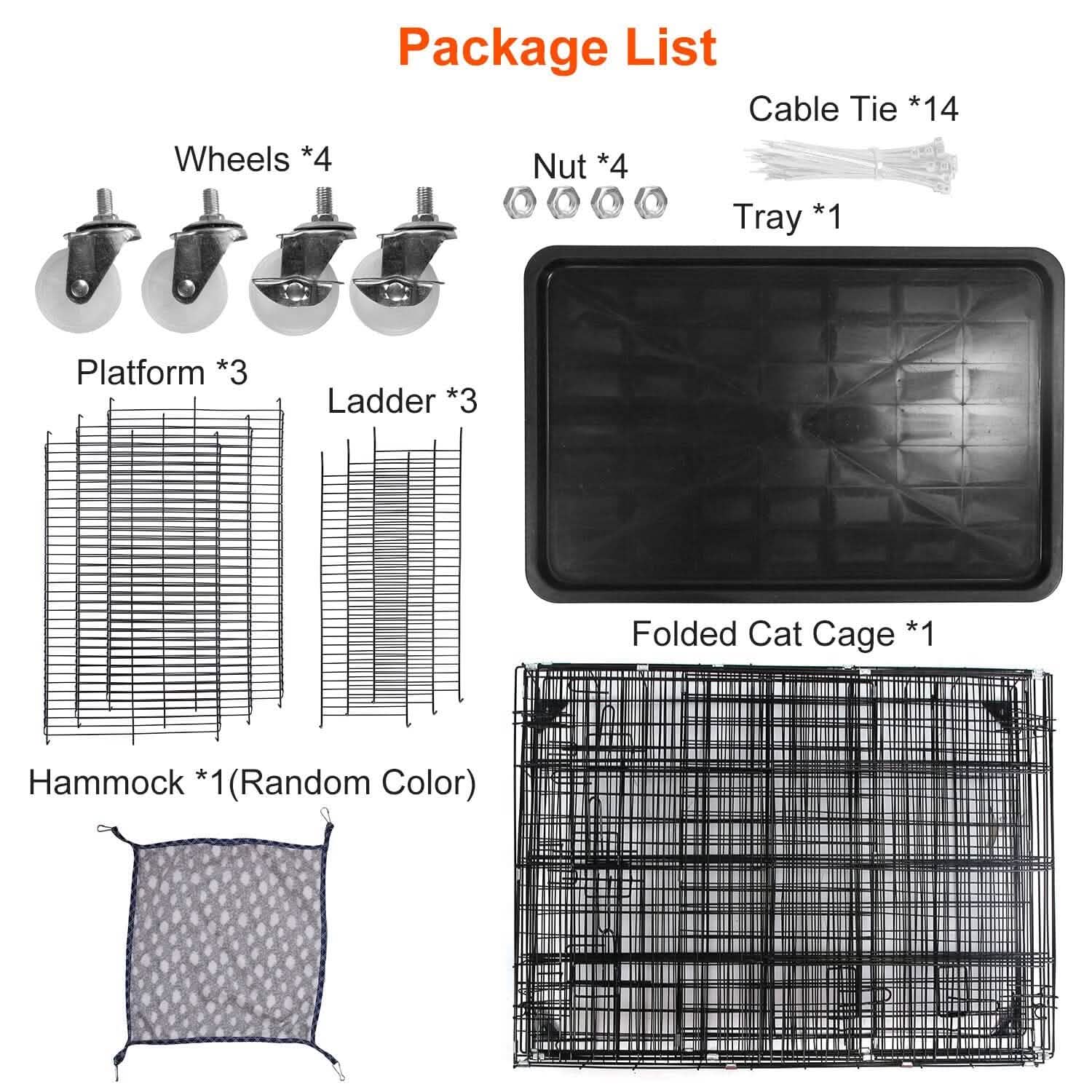 4-Tier Cat Cage with 360° Lockable Wheels, 3 Doors, 3 Ladders and 1 Hammock DailySale
