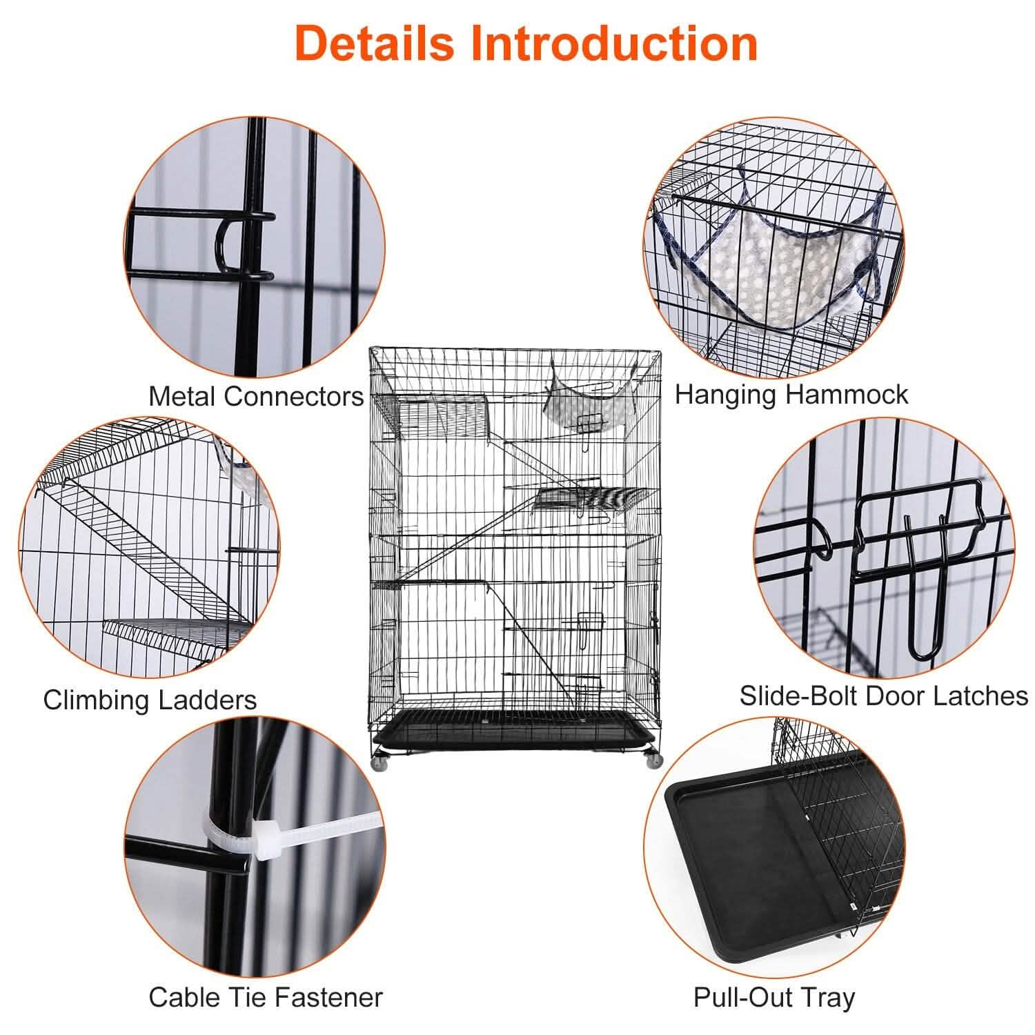 4-Tier Cat Cage with 360° Lockable Wheels, 3 Doors, 3 Ladders and 1 Hammock DailySale