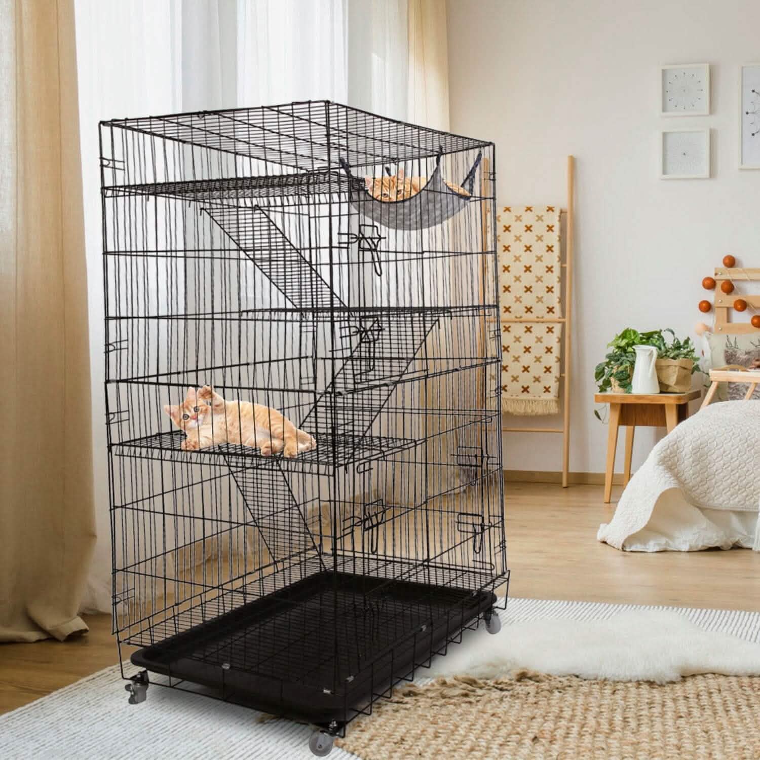4-Tier Cat Cage with 360° Lockable Wheels, 3 Doors, 3 Ladders and 1 Hammock DailySale