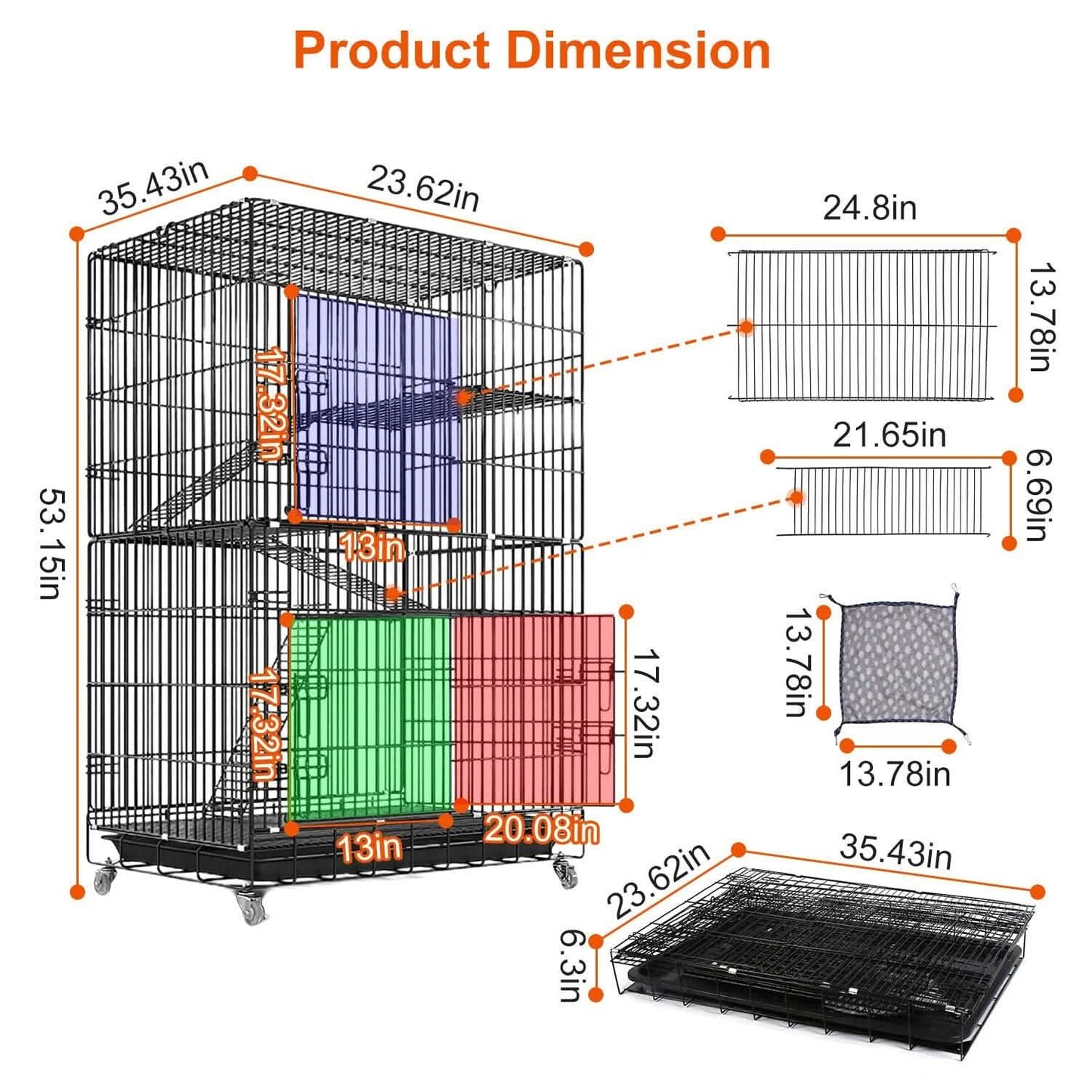 4-Tier Cat Cage with 360° Lockable Wheels, 3 Doors, 3 Ladders and 1 Hammock DailySale