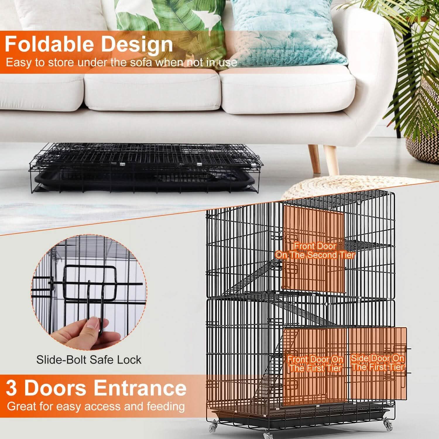 4-Tier Cat Cage with 360° Lockable Wheels, 3 Doors, 3 Ladders and 1 Hammock DailySale