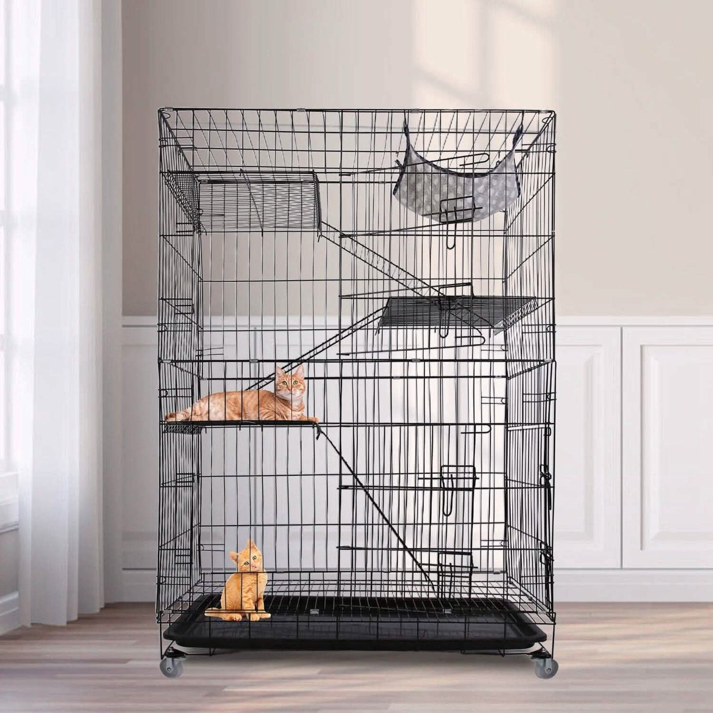 4-Tier Cat Cage with 360° Lockable Wheels, 3 Doors, 3 Ladders and 1 Hammock DailySale