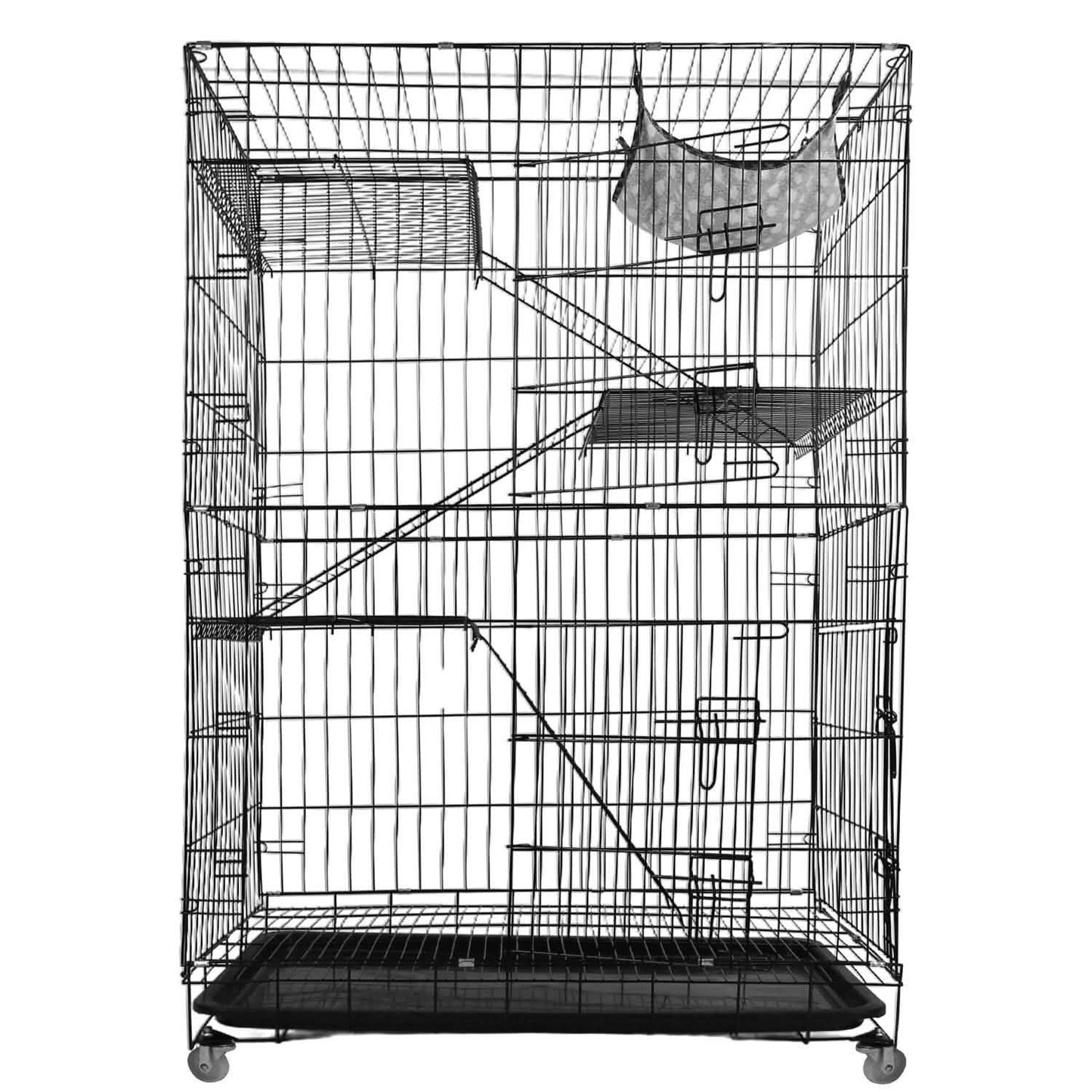4-Tier Cat Cage with 360° Lockable Wheels, 3 Doors, 3 Ladders and 1 Hammock DailySale