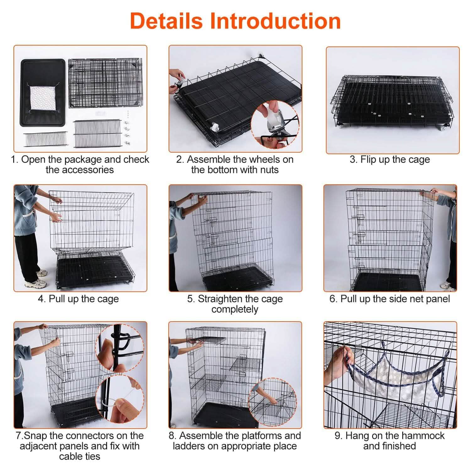 4-Tier Cat Cage with 360° Lockable Wheels, 3 Doors, 3 Ladders and 1 Hammock DailySale