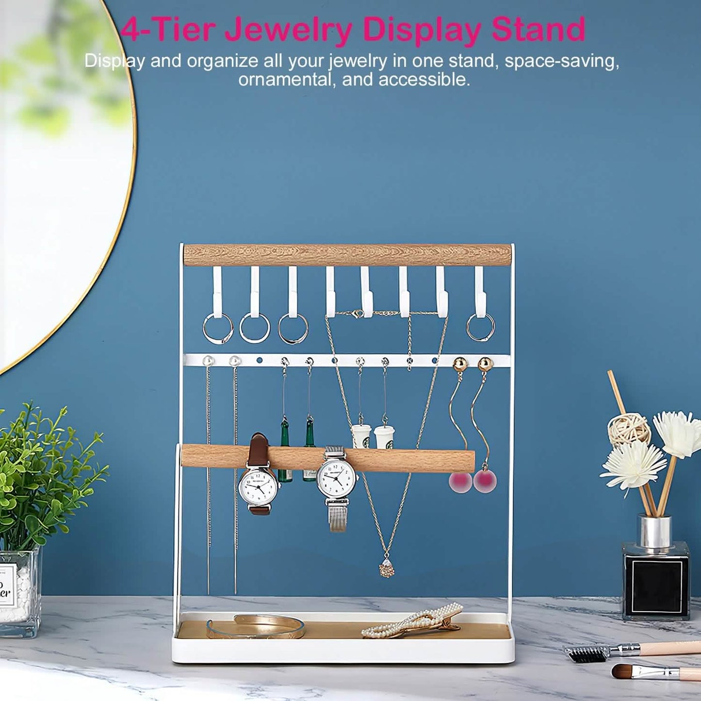 4-Tier Tabletop Wooden Jewelry Display Stand DailySale