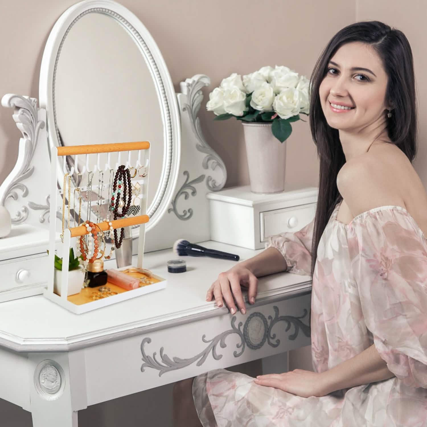 4-Tier Tabletop Wooden Jewelry Display Stand DailySale