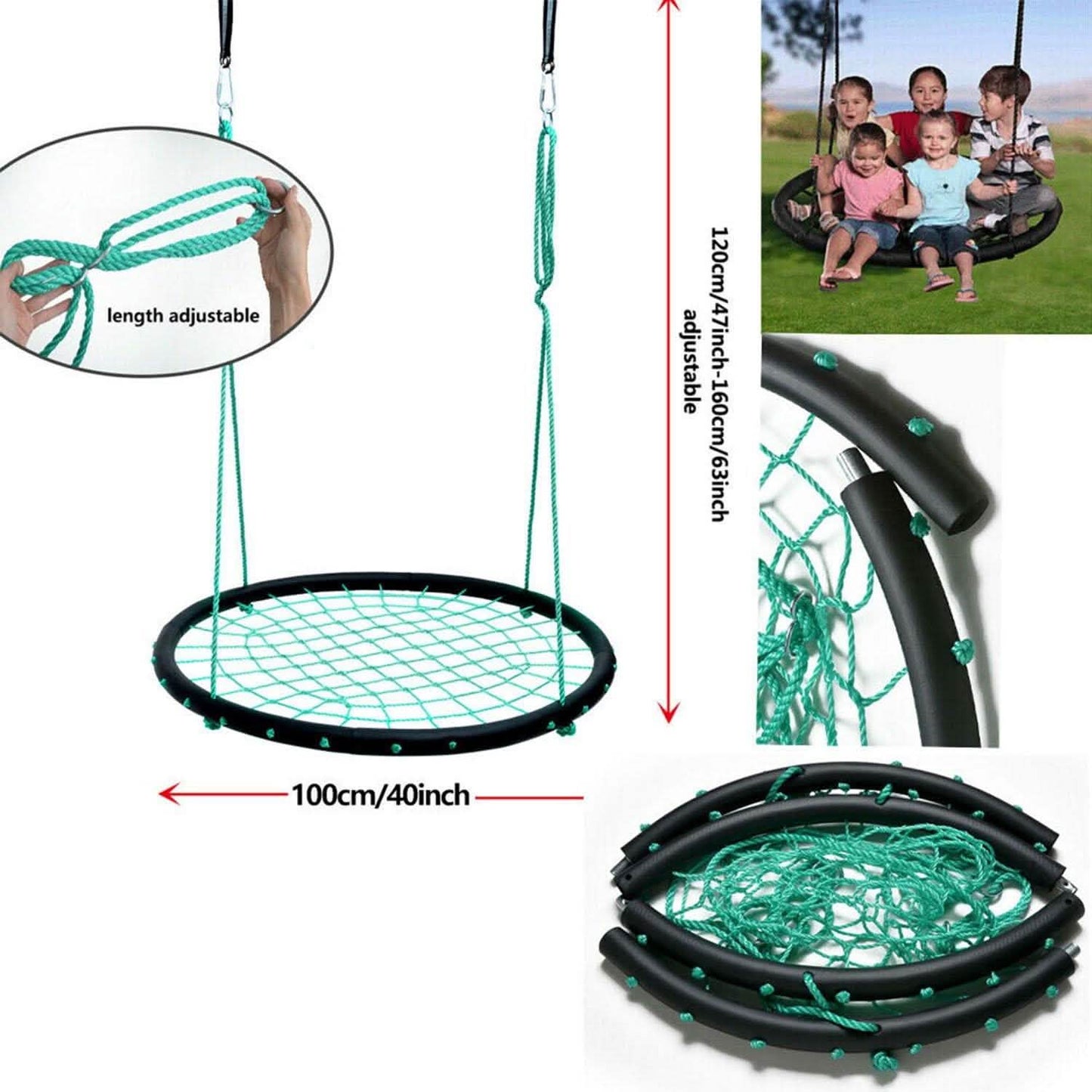 40" Disc Swings Seat Flying Saucer Tree Rope Web Net DailySale