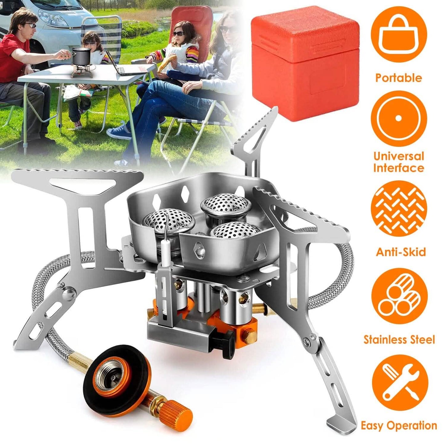 4000W Portable Camping Stove Foldable Powerful Gas Stove Backpacking Burner DailySale